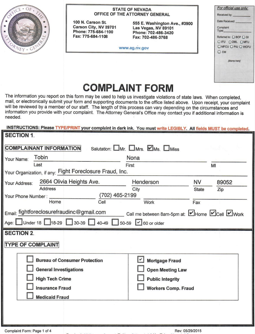 2nd complaint to the Nevada Attorney General & exhibits